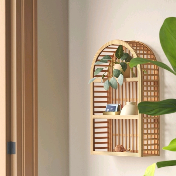 Threshold Wall Decor Threshold Arch Rattan Wood Wall Shelf Nwt